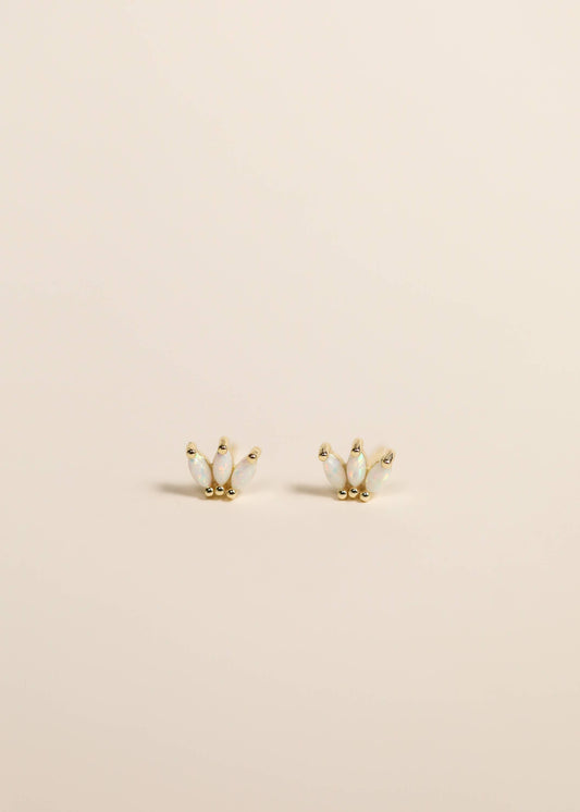 Opal Crown Stud - White - Gold Earrings