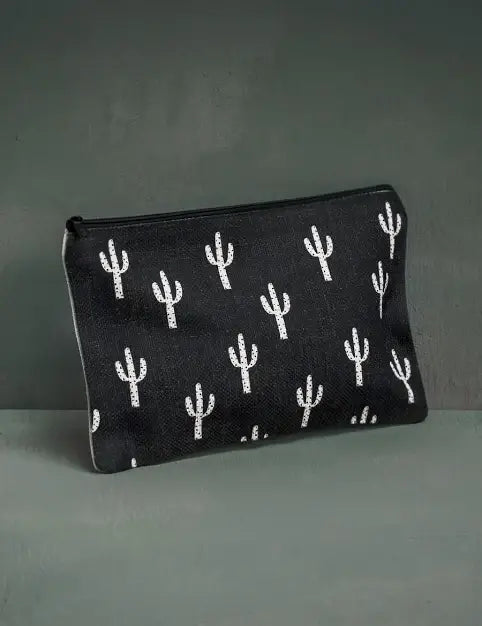 Black Saguaro Makeup Bag