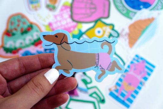 Swimming Dachshund Vinyl Sticker