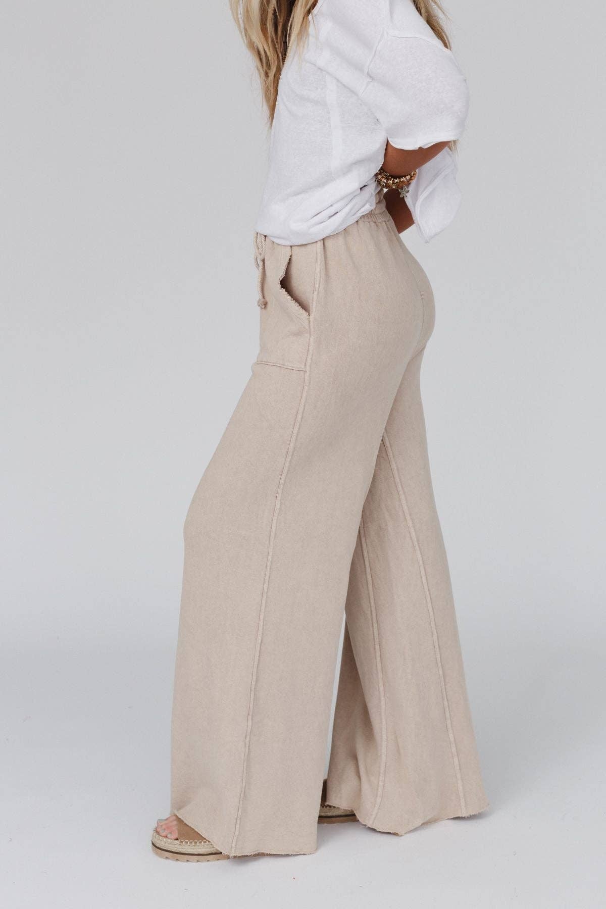 New Taupe Wide Leg Pant Relaxing Robin