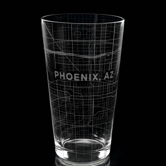 PHOENIX, AZ Engraved City Street Map 16oz Pint Glasses