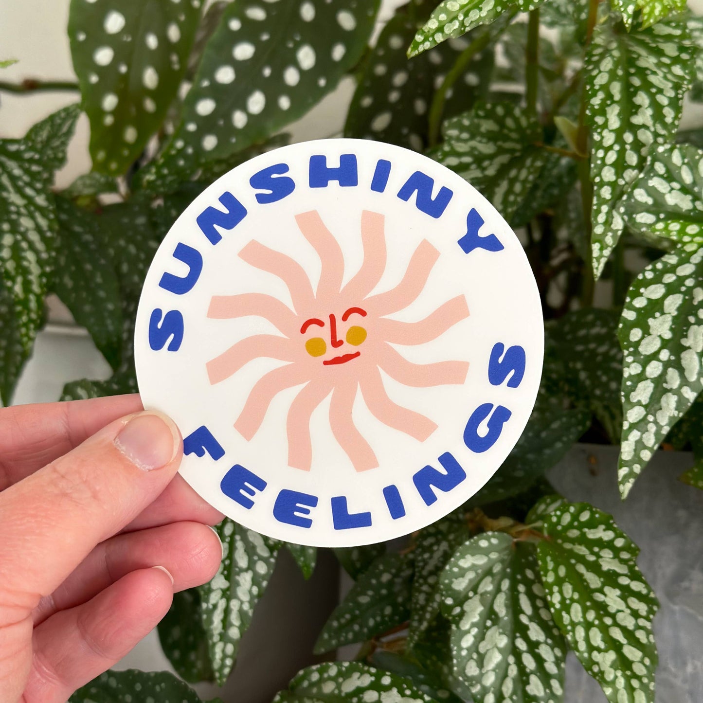 Sunshiny Feelings Circle Vinyl Sticker - pink