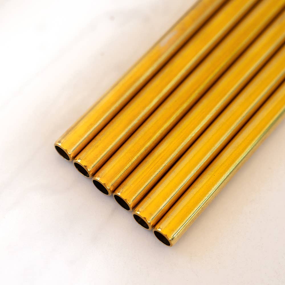 Metal Cocktail Straws - Short Set of 6 Gold Straws