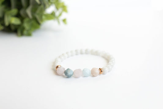 Moonstone and Beryl Skinny Stacker Bracelet