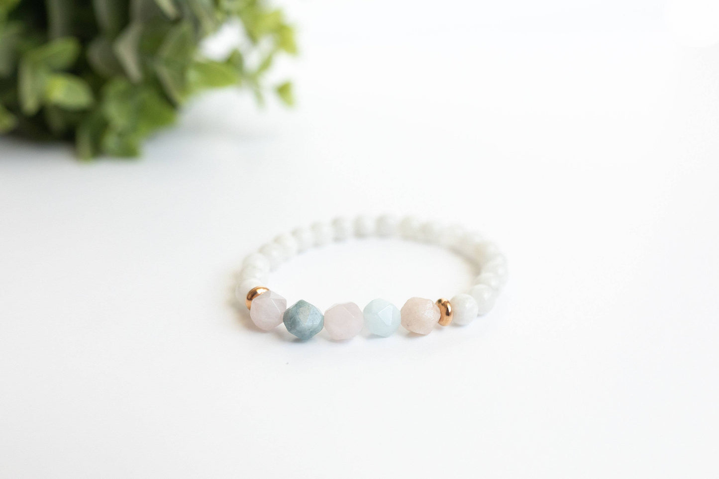 Moonstone and Beryl Skinny Stacker Bracelet