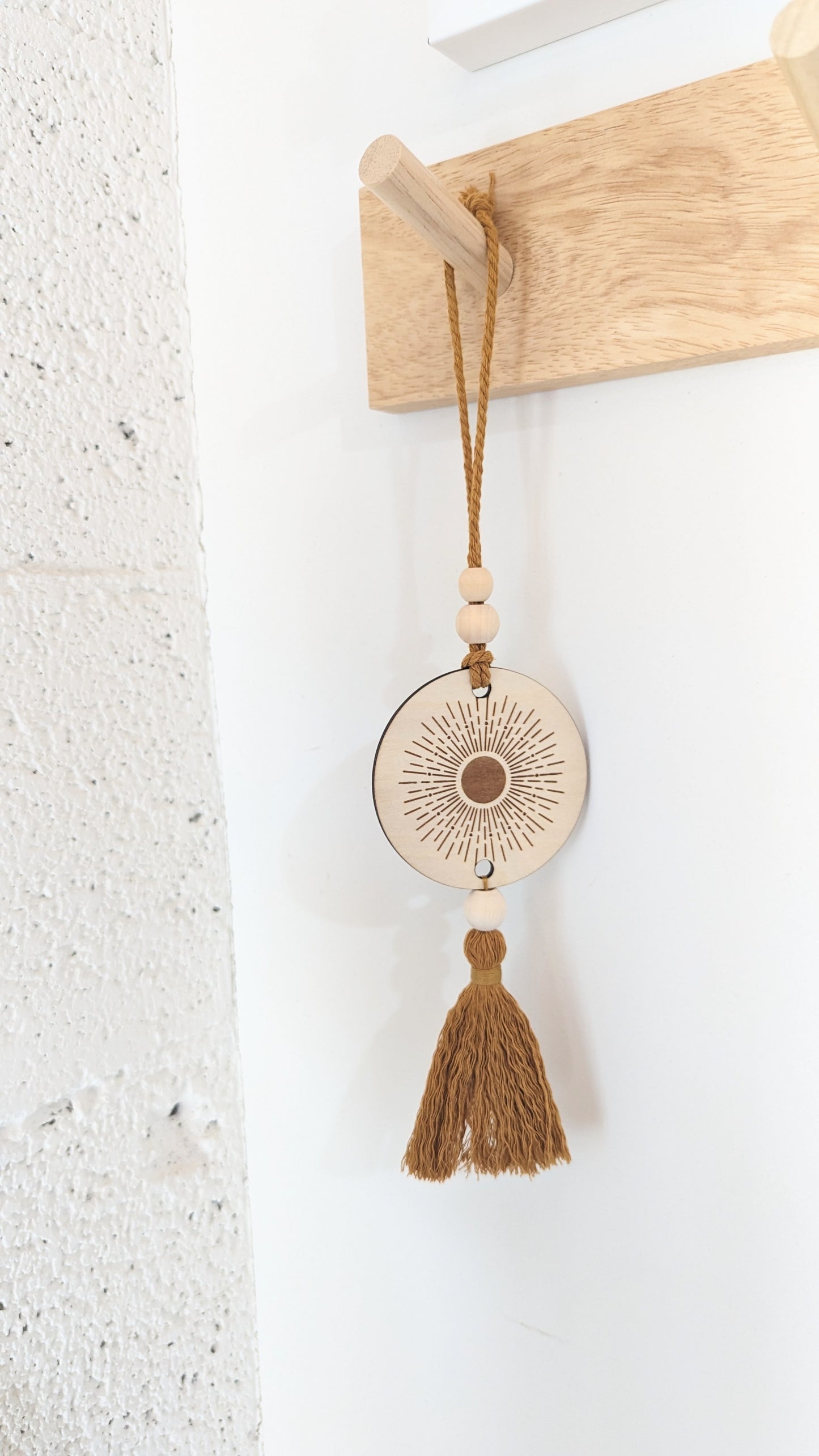 Macrame & Wood Car Charm + Wall Decor