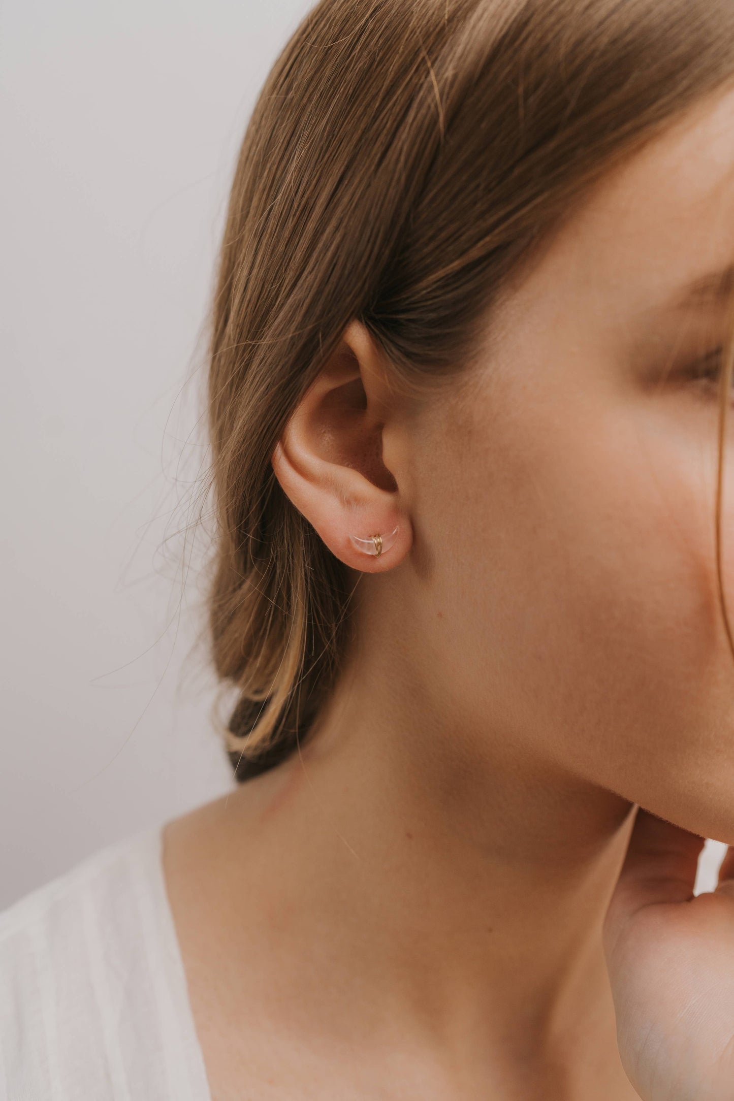 Wire Wrapped Moon - Clear Quartz - Earrings