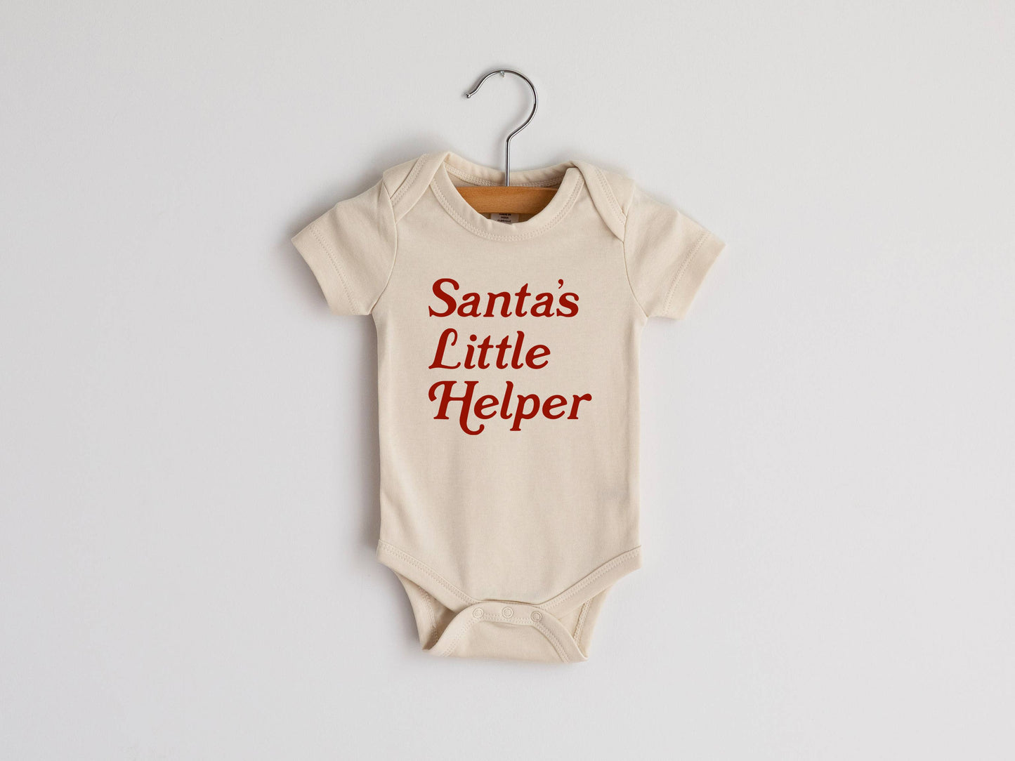 Cream "Santa's Little Helper" Organic Baby Bodysuit in Red