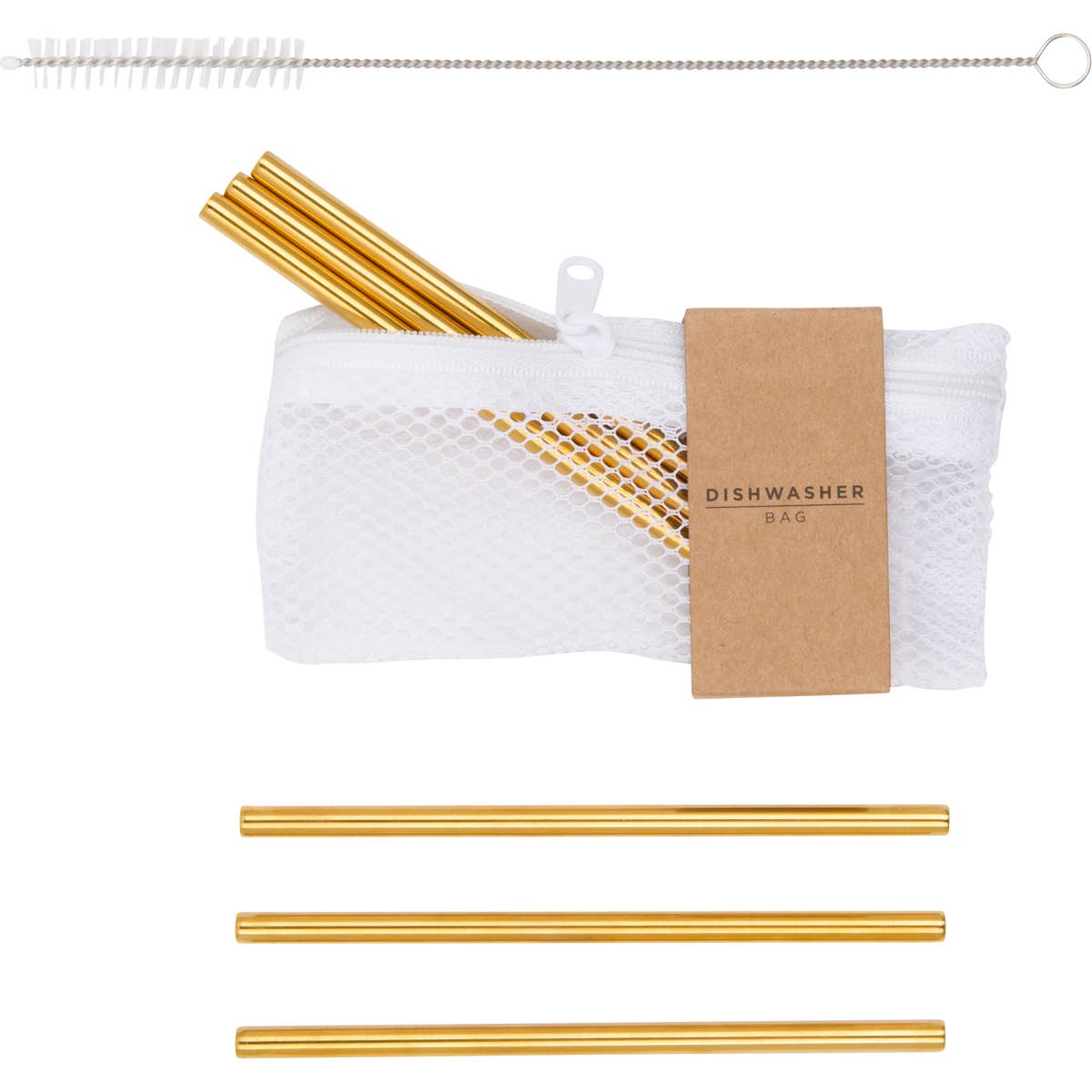 Metal Cocktail Straws - Short Set of 6 Gold Straws