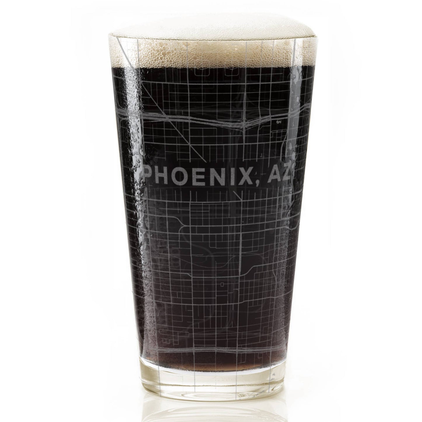 PHOENIX, AZ Engraved City Street Map 16oz Pint Glasses