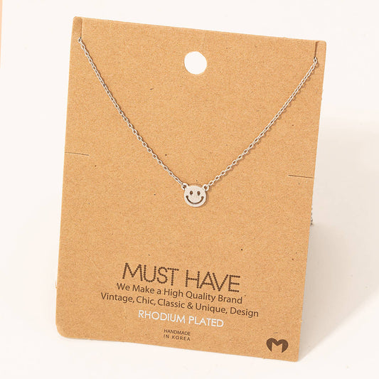 Mini Smiley Face Silver Charm Necklace