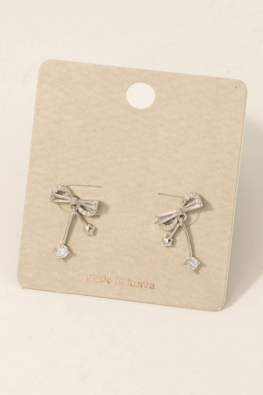 Dangle Charms Rhinestone Bow Stud Earrings