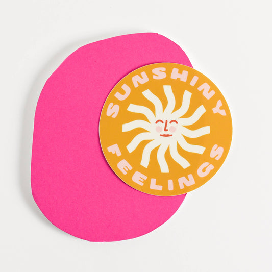 Sunshiny Feelings Circle Vinyl Sticker - yellow