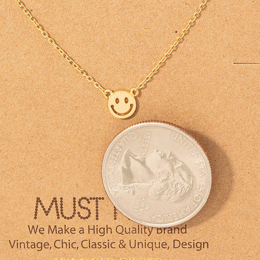 Mini Smiley Face Silver Charm Necklace