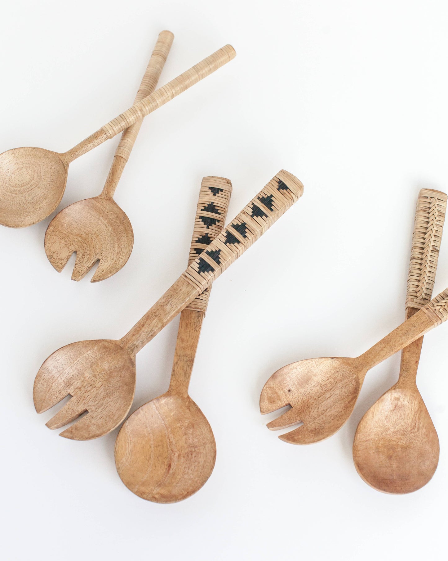 Geo Woven Mango Wood Salad Servers