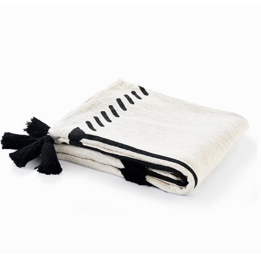 Modern Boho Tufted Diamond Bordered Cotton Throw Blanket: Black/White