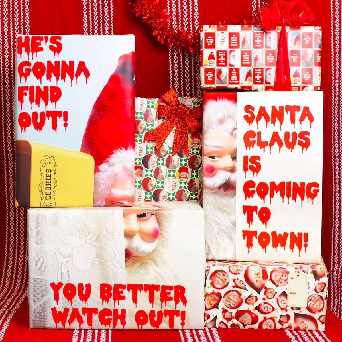 Creepy Santa Mixed Gift Wrapping Paper Set: Roll of 3 Sheets